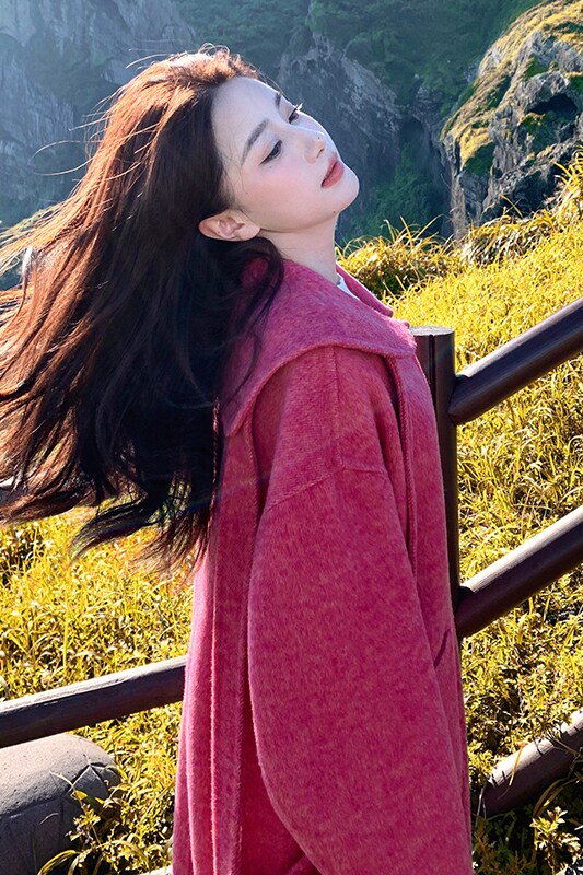 【现货】新款玫红色双面羊毛呢大衣102-912-P285-K388,女装毛呢外套,浙宝102（原188）