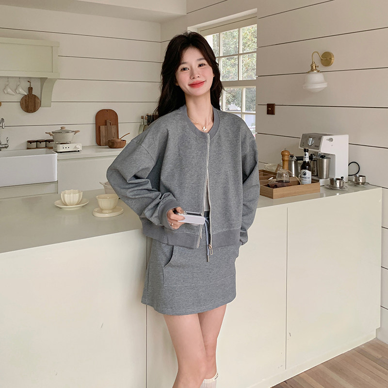 灰色时尚运动套装女2025新款春季韩版宽松卫衣半身短裙休闲两件套,女装套装/套裙,浙宝102（原188）