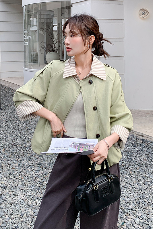【现货】春季新款衬衫条纹领PU皮黄色外套ZB102-963款-P170-K278,女装皮衣,浙宝102（原188）