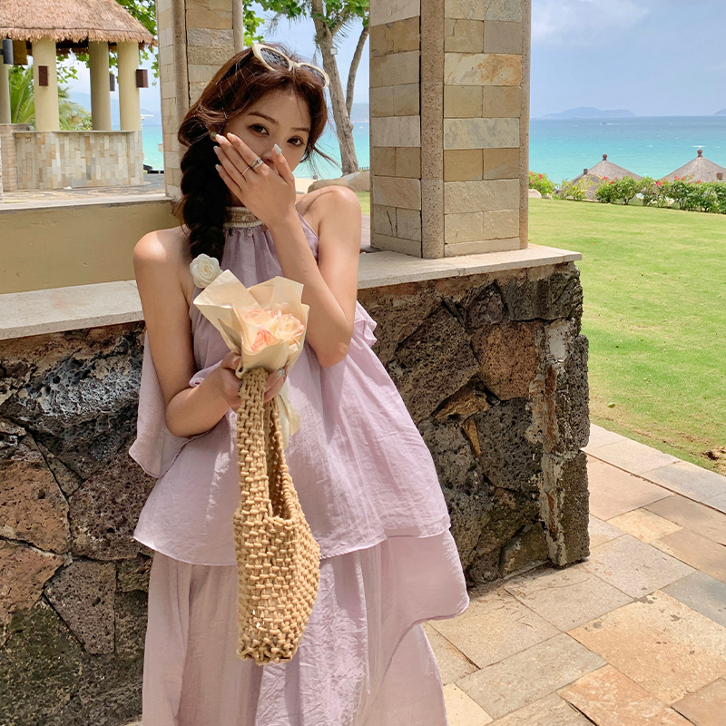 多巴胺粉色露肩上衣套装女夏新款小个子甜美轻薄显瘦半身裙两件套，女装连衣裙，浙宝102（原188）