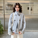 【现货】春季新款格子拼色双排扣风衣外套ZB102-965款-P160-K258，女装风衣，浙宝102（原188）