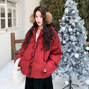 【现货】红色木耳花边90绒羽绒服102-958-P310-K468图片