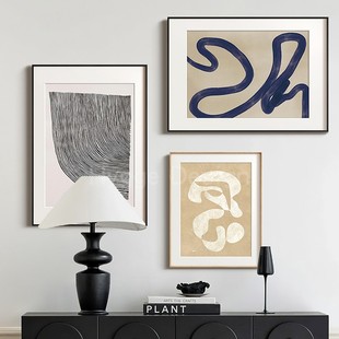 法式 饰画抽象线条组合北欧复古小众艺术简约挂画 中古包豪斯客厅装
