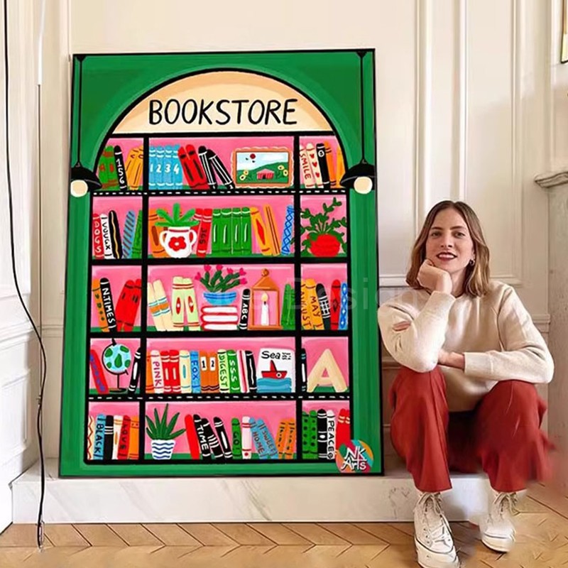 现代简约多巴胺小众艺术客厅装饰画书架玄关画抽象新款北欧挂画