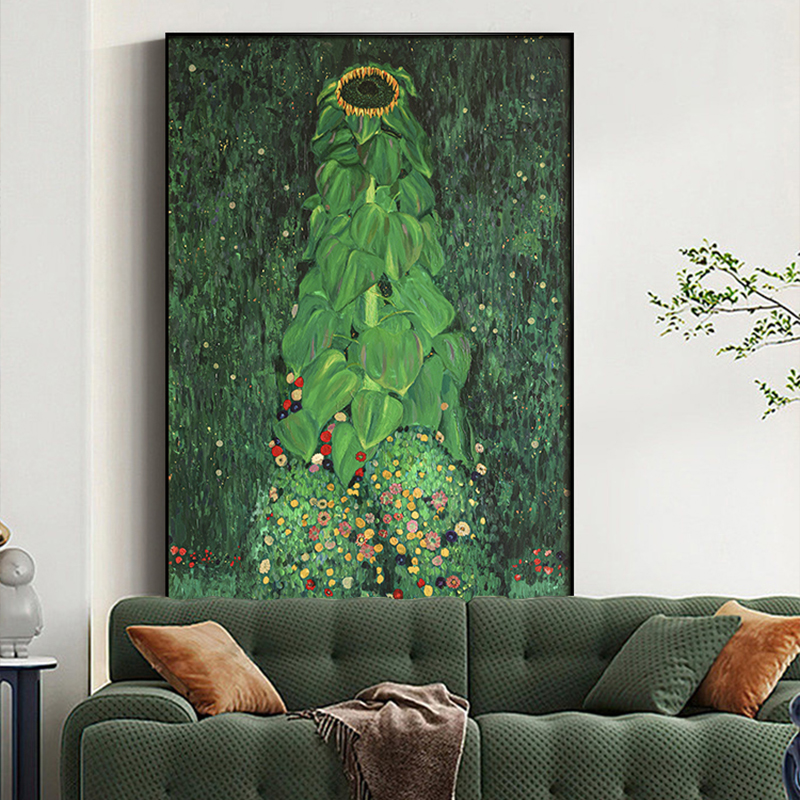 克里姆特向日葵玄关装饰画美式客厅抽象肌理感挂画治愈系酒店壁画图片