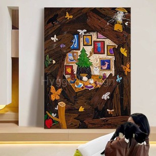 小众抽象艺术客厅装 复古卧室挂画卡通人物沙发玄关背景墙 饰画法式