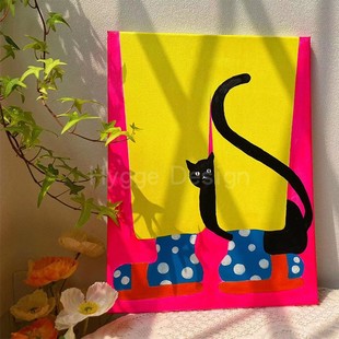 侘寂风动物猫咪艺术高级感装 饰画客厅卧室背景墙咖啡厅挂画小众画