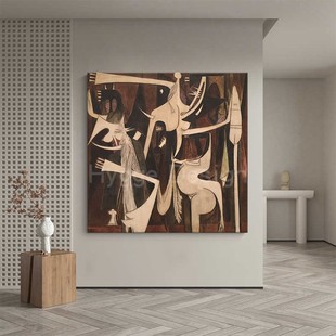 毕加索抽象艺术侘寂风客厅装 极简复古玄关餐厅床头挂墙画 饰画意式