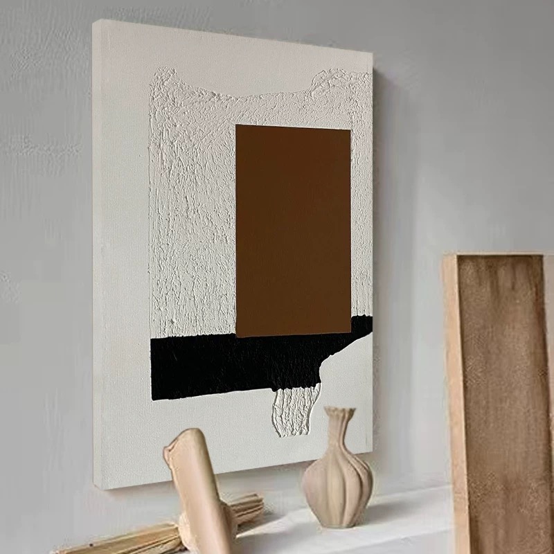 高清喷绘油画现代极简侘寂原木风客厅餐厅挂画玄关抽象色块装饰画图片
