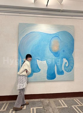 Take an apple治愈系蓝色装饰画可爱大象小众艺术肌理感艺术挂画