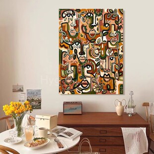 脸面抽象艺术感小众设计感客厅装饰画肌理感人物图案卧室玄关挂画