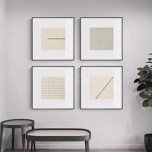 客厅装 原木风极简正方形餐厅挂画抽象线条卧室玄关处壁画 饰画日式