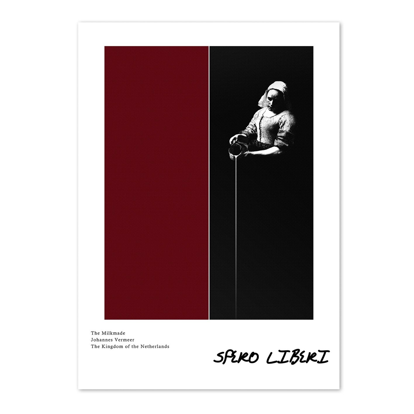 人物装饰画维米尔油画荷兰倒牛奶的仆人现代小众黑白红挂画画芯