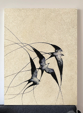 吉祥如意法式奶油风燕子高清喷绘画装饰挂画客厅背景墙落地玄关