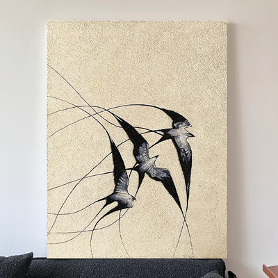 吉祥如意法式奶油风燕子高清喷绘画装饰挂画客厅背景墙落地玄关