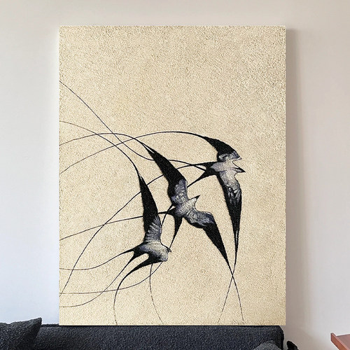 吉祥如意法式奶油风燕子高清喷绘画装饰挂画客厅背景墙落地玄关