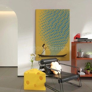 划船少女马蒂斯客厅装 饰画飞鱼满载而归复古抽象沙发背景墙壁挂画