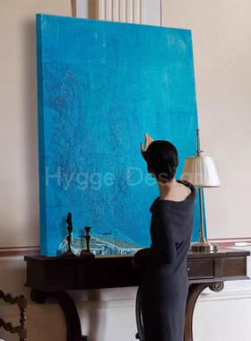 现代简约抽象蓝色玄关装饰画入户正门高级感挂画酒店客厅艺术壁画