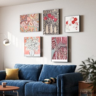 无框画 饰画高级感复古花卉电表箱挂画新款 法式 中古风粉色系客厅装