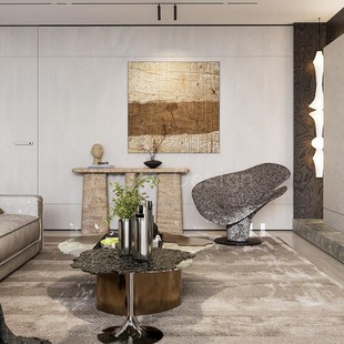 侘寂风高级感客厅装 酒店定制大堂沙发背景墙挂画复古壁画 饰画全季