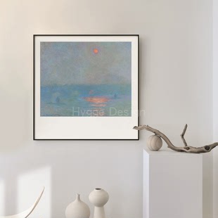 莫奈日出印象系列法式 饰画世界名画正方形餐厅风景北欧简约挂画 装