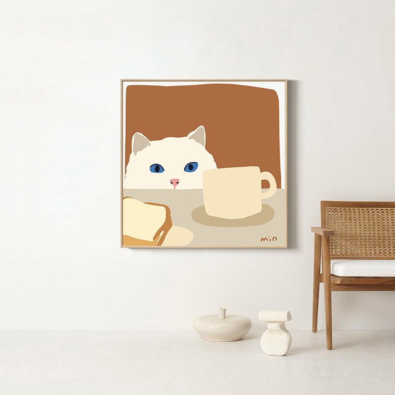 cat 偷喝牛奶的猫咪 韩国插画师 可爱喵星人 波普艺术海报 装饰画