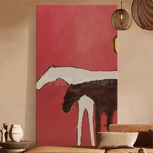 置玄关造景落地摆件 饰画毕加索艺术画装 法式 抽象黑白骏马客厅软装