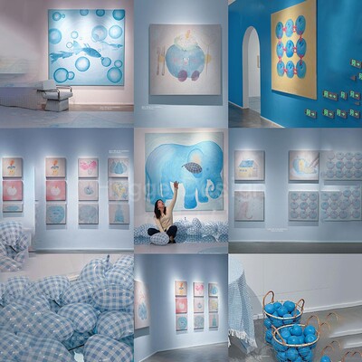 《平平安安》卡通治愈系客厅沙发背景墙装饰画蓝色油画感卧室挂画