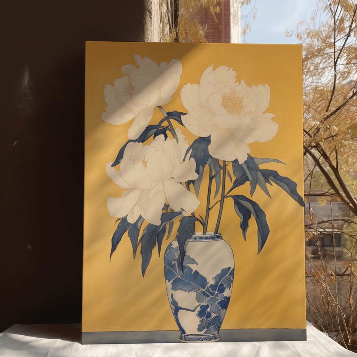 【无框画】《永好》 新中式花卉装饰画书房静物盆栽竖版挂画黄色图片