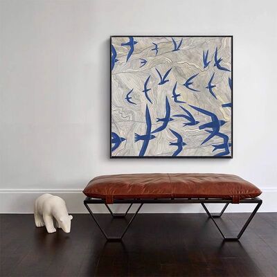新中式蓝色飞鸟装饰画客厅玄关燕子小众艺术卧室中国风简约挂画
