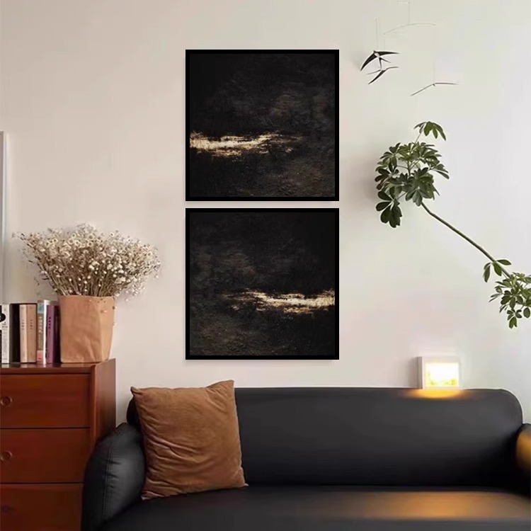 北欧黑色沙发背景墙装饰画客厅抽象壁画玄关极简高级感挂画
