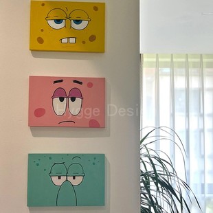 饰画卧室卡通壁画小红书家居博主同款 客厅装 海绵宝宝 挂画 呀