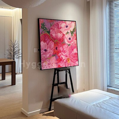 北欧风客厅装饰画小清新玫粉色花朵高级感卧室餐厅玄关治愈系挂画