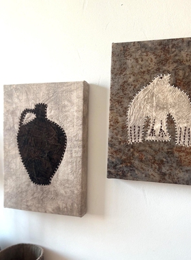 侘寂中古风客厅装饰画小众艺术感民宿摆件日式极简玄关高级感挂画