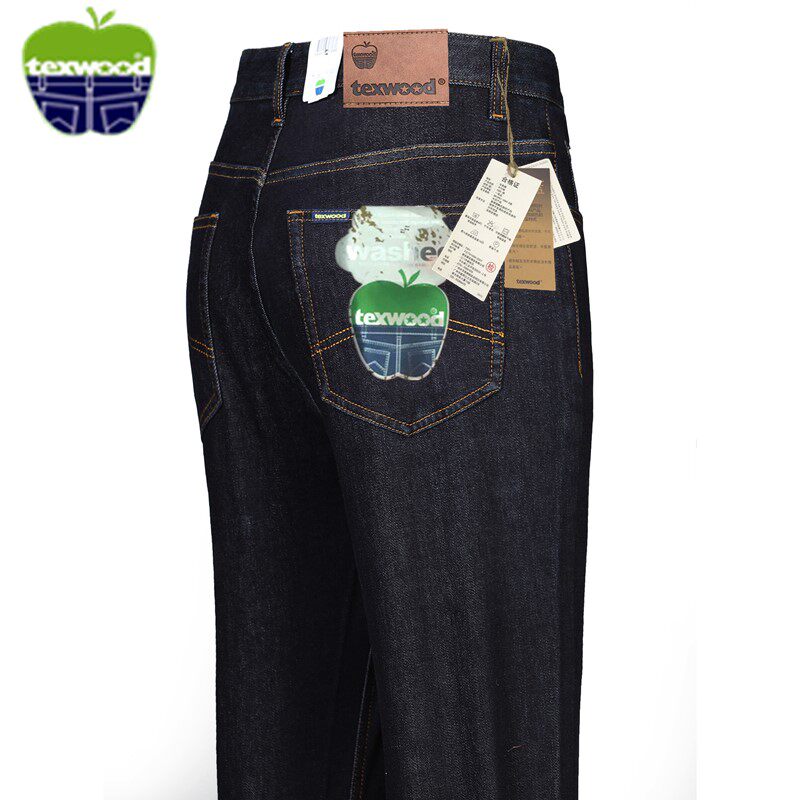 黑色直筒宽松texwood苹果弹力牛仔裤男高腰深档休闲长裤子L32/L33