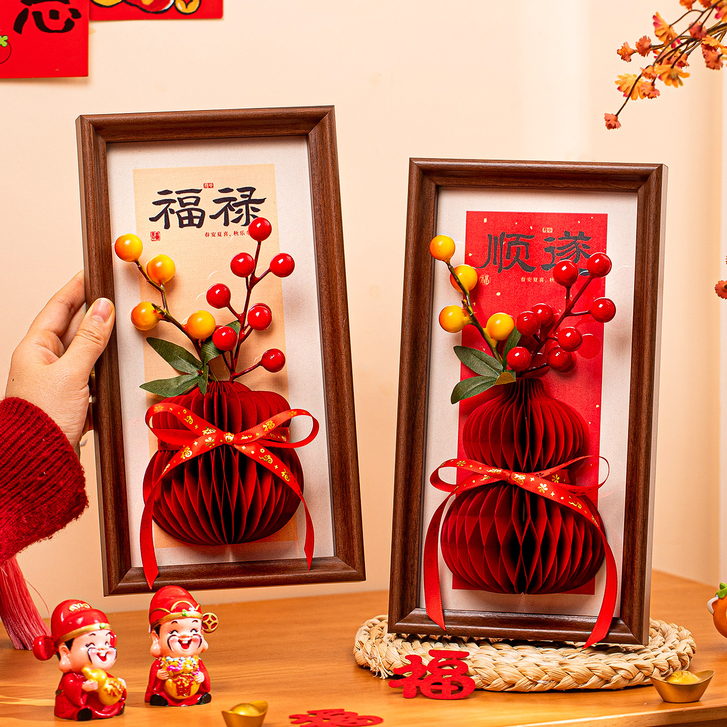 马年装饰相框2026新年春节过年装扮客厅蜂窝摆件室内玄关场景布置