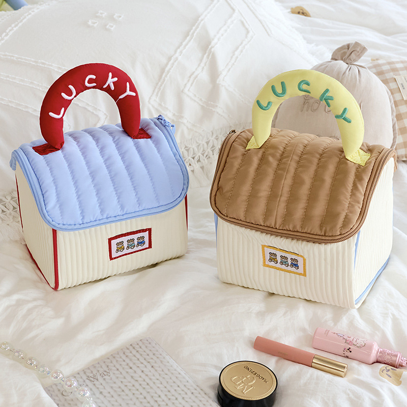 卡通房屋化妆包收纳包便携房子包加厚大容量洗漱包柔软手提收纳袋