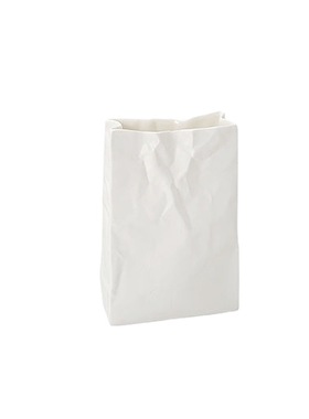 陶瓷花瓶褶皱纸袋白色花瓶现代简约轻奢素烧白色花器家居摆件跨境