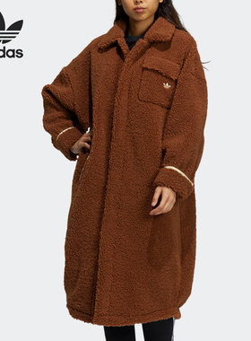 Adidas/阿迪达斯正品三叶草2021女子羊羔毛长款外套HC0310