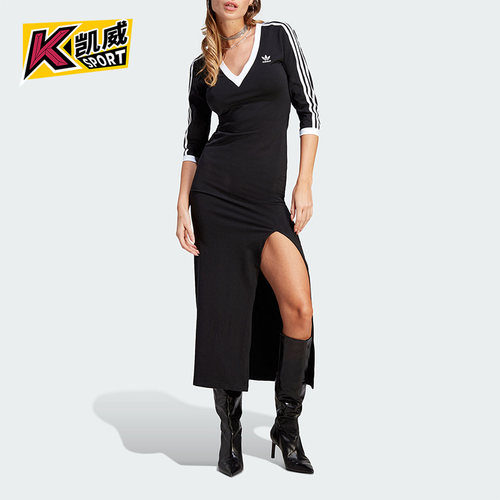 Adidas/阿迪达斯官方正品三叶草女子时尚侧开叉运动连衣裙IK0439