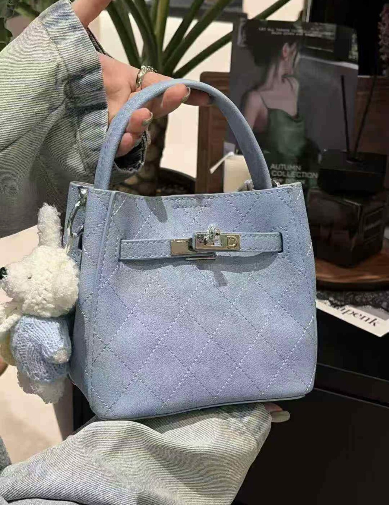 小d家85058新款女包磨砂皮绒面包包单肩斜挎水桶包手提包