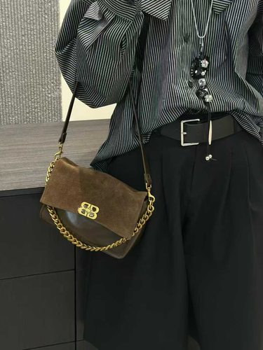 金美儿6728新款女包时尚磨砂牛皮小方包锁扣链子软皮单肩斜跨包