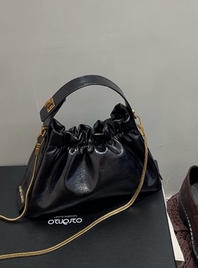 玛莎爱贝尔3508-2新款褶皱云朵包手提包时尚链条包油蜡皮斜挎包