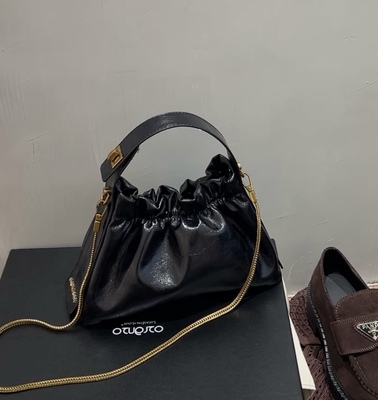 玛莎爱贝尔3508-2新款褶皱云朵包手提包时尚链条包油蜡皮斜挎包