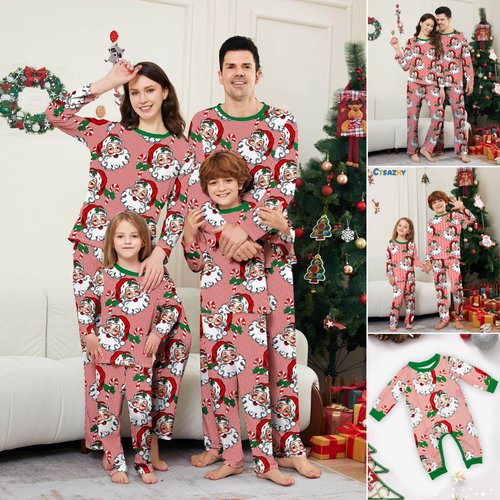 Pajamas圣诞老人头印花亲子装儿童婴儿全家装节日派对家居服睡衣