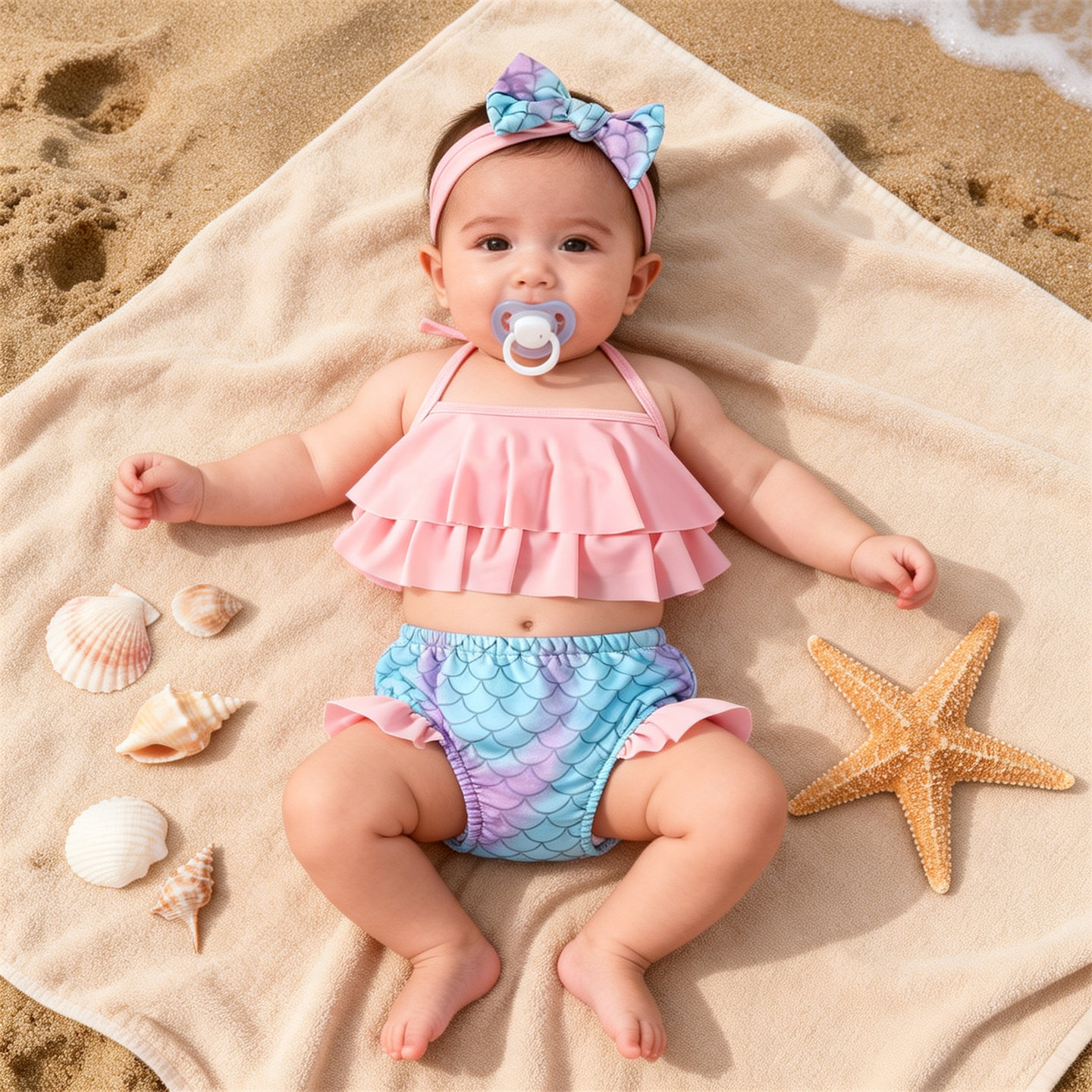 BABY SWIMWEAR婴儿泳衣可爱美人鱼挂脖泳装鱼鳞 宝宝泳装 比基尼
