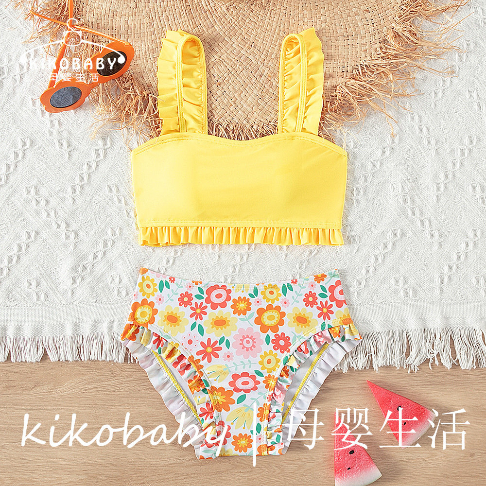 KIKOBABY中大童泳衣儿童泳衣温泉分体泳装女童可爱黄色比基尼套装