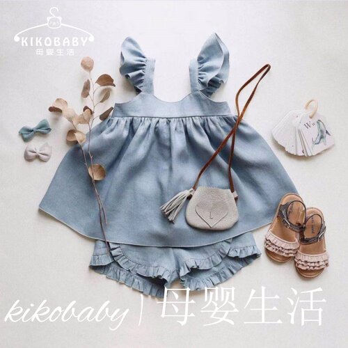 KIKOBABY棉麻中小女童裙子公主裙连衣裙短裤飞袖背心裙baby dress