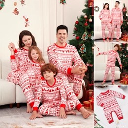 Matching Pajamas亲子圣诞睡衣居家服红色条纹满印婴儿哈衣童装