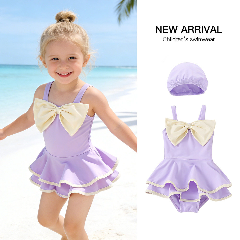 Swimsuit锦纶优质女童泳衣蝴蝶结连体裙式女宝宝小童公主甜美泳装